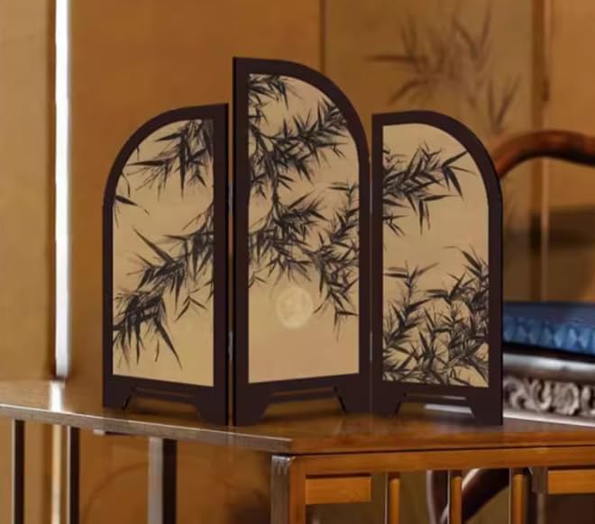 Table Screen,3 Panel Divider Desk Screen,Small Chinese Traditional Decoration,Mini Desktop Feng Shui Ornaments or Home Office New Year Decoration,Oriental Gift, Business Gift