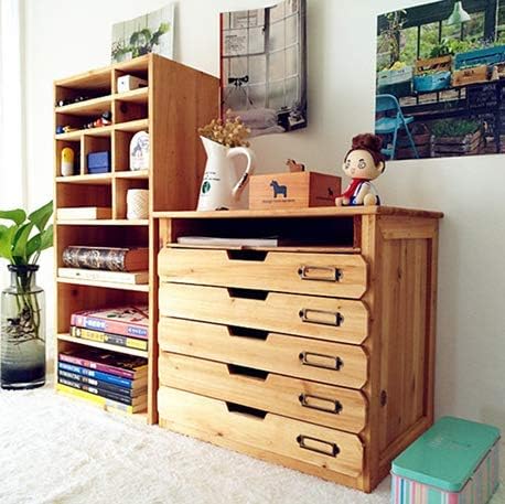 5 Flat Drawer Organizer for Home or Office Desk - Wooden Chest of Drawers - File Organizer with Drawers & 1 Paper Tray Slot - Desk Organizer w/ Storage Drawers & Label Holders - Wood File Box