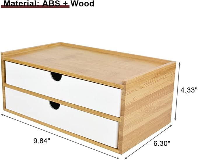 WAYUTO 2-Tier Bamboo Desktop Organizer Simple Wooden Tabletop Storage Organization Box Multi-Scene Drawer Units for Home Bathroom Office White 2-Drawer