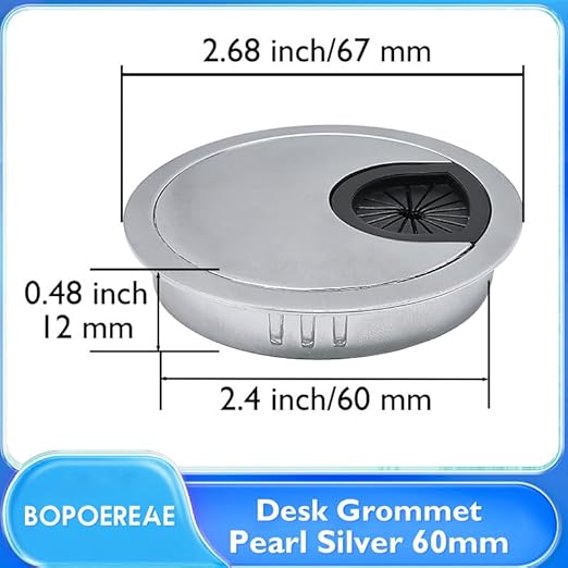 Desk Grommet 2-3/8" (60 mm), Desk Cord Hole Cover, Cable Grommet Metal Zinc Alloy Materilal, Desk Hole Grommet for Office and Home Table Cable, Detachable Cable Cord Organizer (Matte Silver 1 Pcs)
