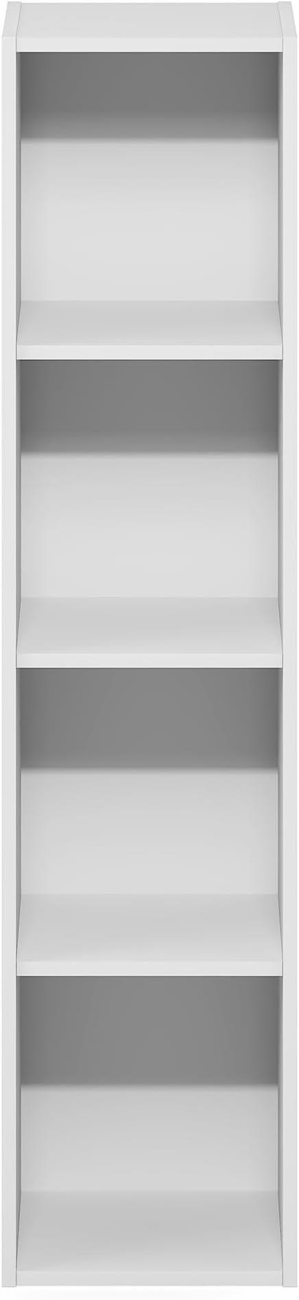 Furinno Fulda Book Shelf, 4-Tier Narrow Bookshelf, Standing Bookcase with 10-in Width Storage Shelf, 9.3 x 9.8 x 41.6, for Organization and Storage, for Living Room, Bedroom, Home Office, White