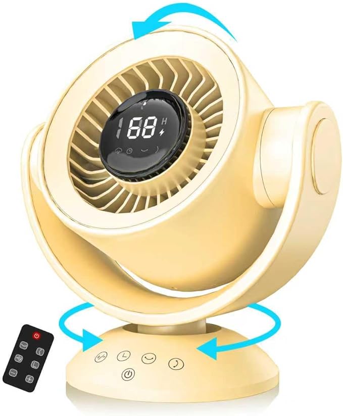 Desk Fan,100 Adjustable Speeds, Auto 120° Oscillation, 10H Timer, Ultra-Quiet for Bedroom/Office (Yellow)