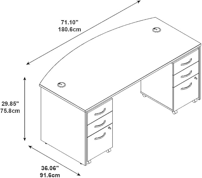 Bush Business Furniture Series C 72W Bowfront Shell Desk with (2) 3-Drawer Mobile Pedestals