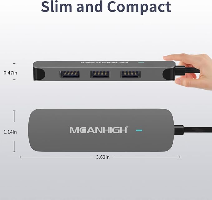 USB C Hub 4 Ports, MEANHIGH Multiple USB 3.0, 2.0 Splitter Portable USB C to USB Adapter for Laptop, Plug and Play Mini USB Extender for PC, Flash Drive, Mobile HDD