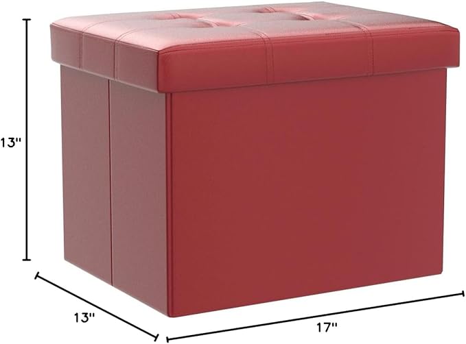 Bsketa Storage Ottoman, Folding Foot Stool with Thicker Foam Padded Seat Small Leather Storage Ottoman Bench Foot Rest for Living Room Foldable Coffee Table 17x13x13in,Red