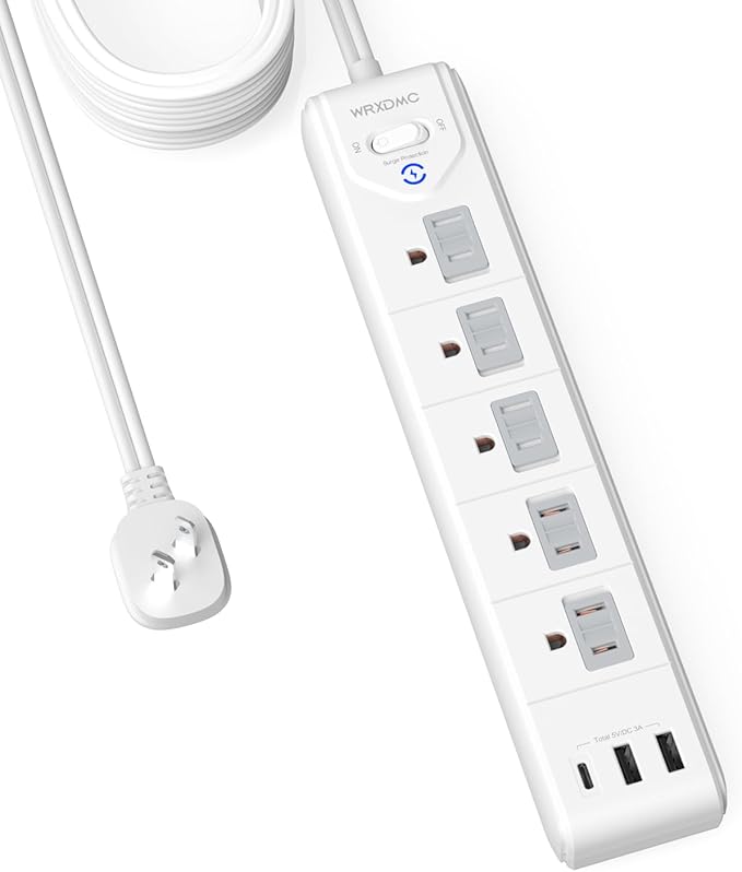 WRXDMC 2 Prong Power Strip, 2 Prong to 3 Prong Outlet Adapter, 15ft Extension Cord with Polarized Plug, 1680J Surge Protector, 5 AC Outlets & 3 USB, Wall Mountable, Ideal for Non-Grounded Outlets