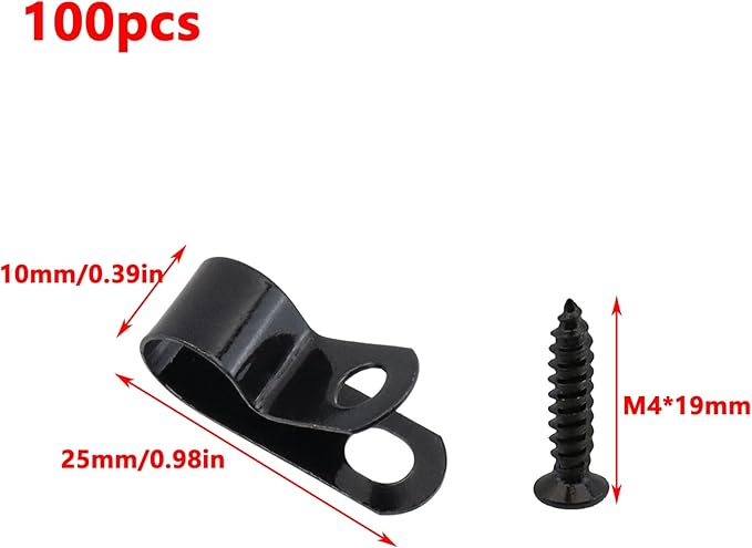 Antrader R-Type Cable Clips Cable Clamp,7mm/0.28" Galvanized Steel Cable Management Cord Organizer Cable Fastener Wire Clamp with Screws,100Pcs