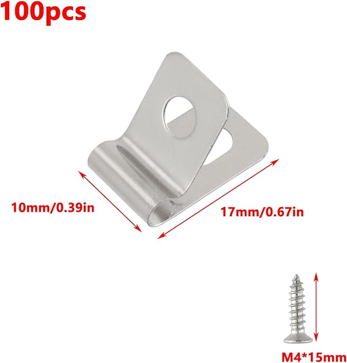 Antrader R-Type Cable Clips,3mm/0.12" Cable Clamps with Screws,304 Stainless Steel,100Pcs