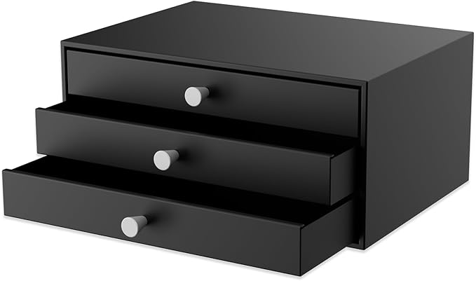 Svartur Metal Desk Top Drawers, Small Table Organizer with 3-Drawer Storage Organizer for A4 File, Desk File Storage Organization for Office, Home, No Assembly Required, Black