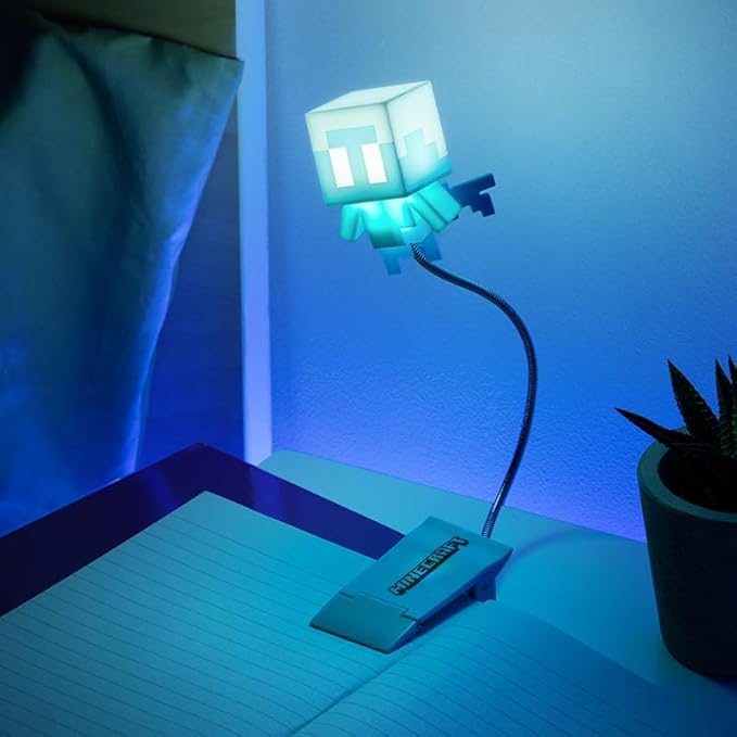 Paladone Minecraft Allay Clip On Book Light - Officially Licensed Reading Light, Clip Lamp Design with Flexible Cable, Featuring Allay Mob Shaped Head, 3 Light Modes, Battery Powered