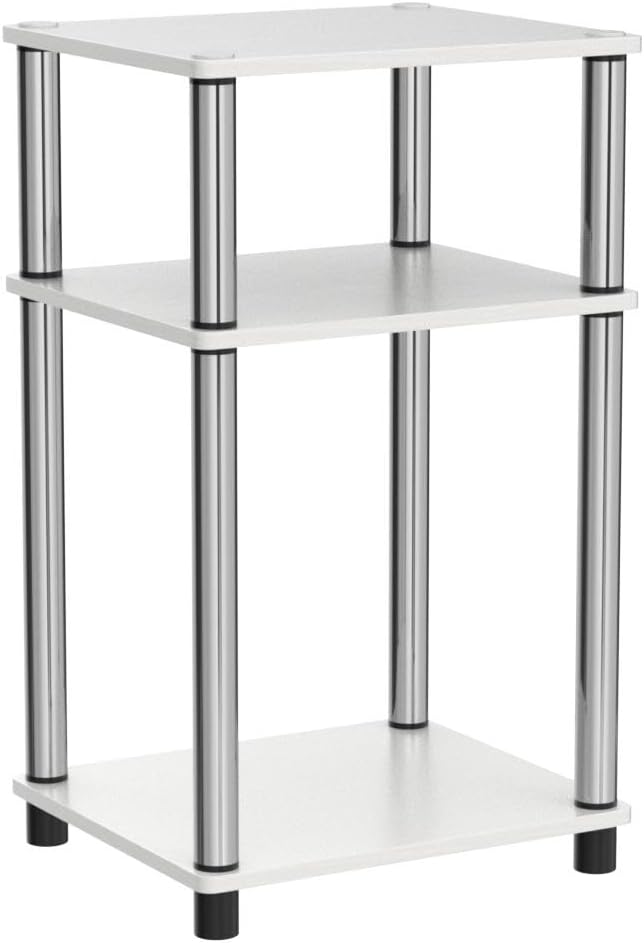 Furinno JUST Side Table Set of 2, 3-Tier Modern End Tables, Open Shelves Night Stand, Nightstand Set, Toolless Assembly, for Living Room, Bedroom, White Oak/Stainless Steel