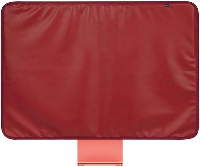 Monitor Dust Cover for iMac 24 inch PU Leather Anti-Static Dustproof Protective Case for LCD/LED/HD Panel Case Computer Sleeve Monitor Dust Cover with Rear Pocket (Red, 24inch)