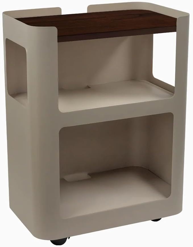 Desky Open Mobile Pedestal - Light Brown Frame/Dark Walnut Rubberwood Top. Compact Office Drawer Cabinet on Wheels