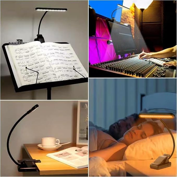 4 Pack 28 LED Music Stand Lights, Eye Caring Clip-on Piano Light, Blue Light Blocking, USB-C Rechargeable, 4 Color x 3 Brightness, Ideal for Musician, Piano, Sheet Music, Orchestra, Guitar