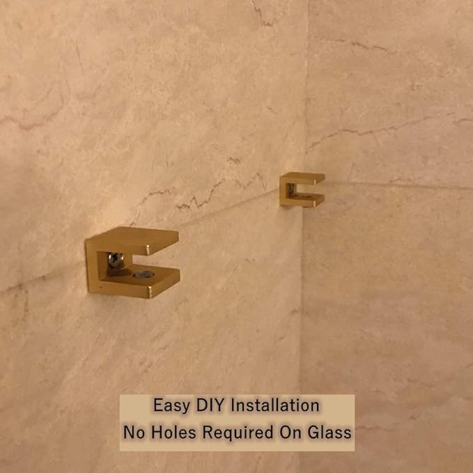 Glass Shelf Clamp, No-drill-on-glass Fixed Panel Shower Door Clip Holder Bracket Support Fixed Panel U-Clamp (4, Gold clamp for 6~10mm glass)