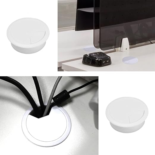 4 Pack Office Desk Grommet 2'' Round Cable Hole Caps Cover Organizer Stopper Cord Hider Buckle for Computer Desk Executive Standing Table Desktop PC Gaming Desks (White)