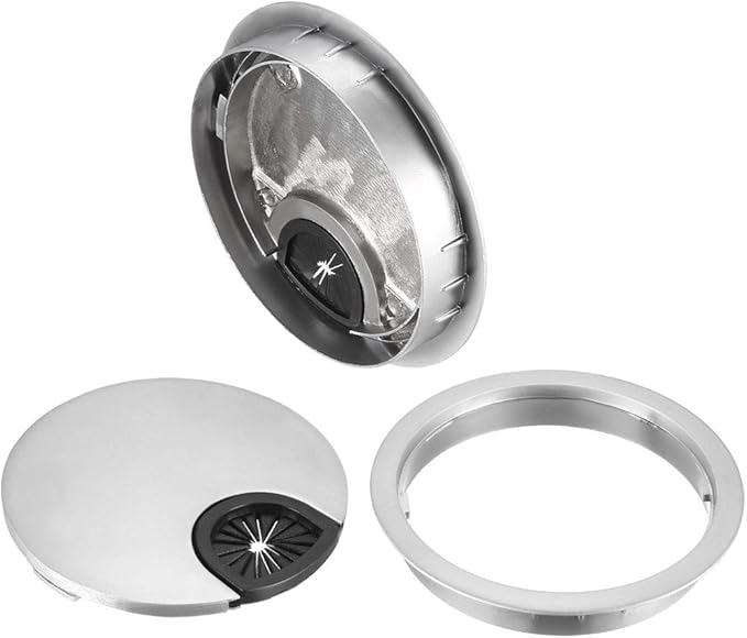 uxcell Cable Hole Cover, 3.1Inch/80mm Zinc Alloy Desk Wire Cord Cable Grommets Hole Cover for Office PC Desk Cable Cord Organizer, Silver Tone