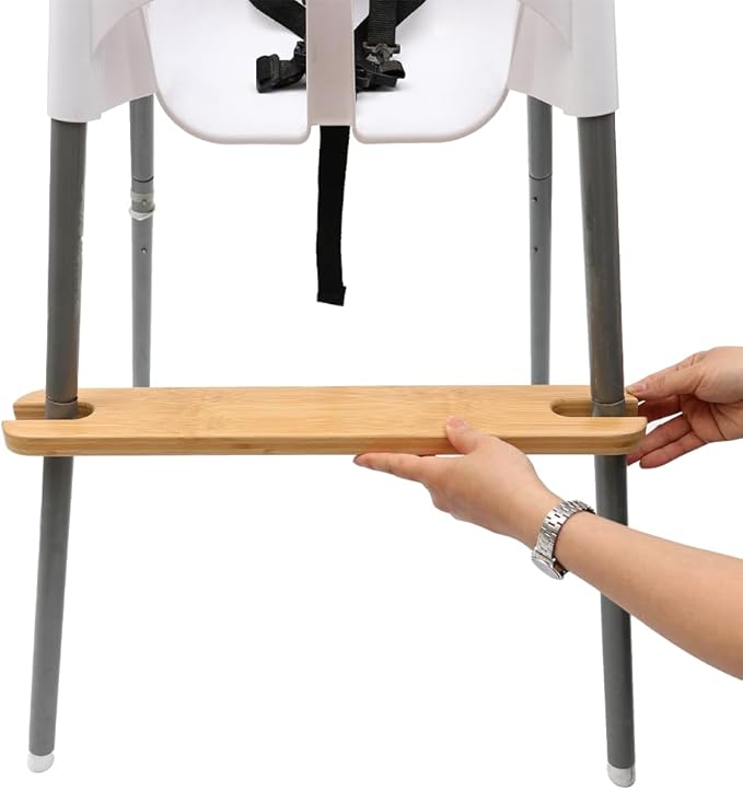 PandaEar High Chair Footrest for IKEA Antilop, Adjustable Height Natural Bamboo Wooden Footrest with Rounded Corners, Baby High Chair Accessories