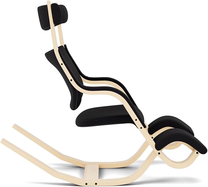 Varier Gravity Balans Recliner and Kneeling Chair Designed by Peter Opsvik, Relax Into Weightlessness, 10-Year Limited Warranty, Black Revive Fabric with Natural Ash Base