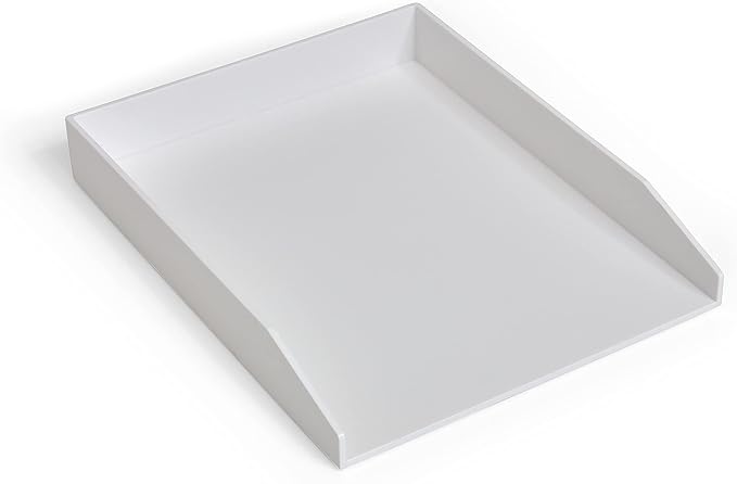 TRU RED Front‑Load Stackable Plastic Letter Tray, White – Desktop Paper Organizer for Office Files & Documents