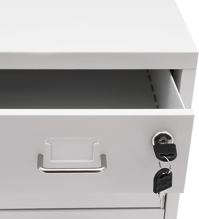 3 Drawer Mobile File Cabinet with Lock, Under Desk Rolling Filing Cabinets with Tag Jacks, Lockable Vertical File Cabinet for Home Office, Easy Assembly (White)