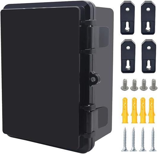 Junction Box, Hinged Black Cover IP67 Waterproof ABS Project Box with Mounting Plate Electrical Box Enclosure with Wall Bracket 7.1 x 5.1 x 3.5inch(180x130x90mm)
