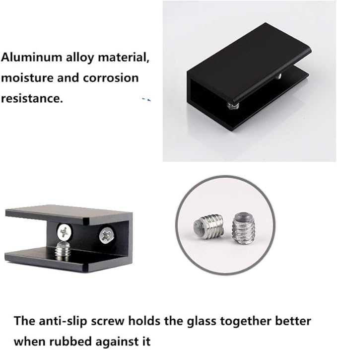 Kyien Pack of 8 Aluminum Alloy Square Glass Shelf Clamp Clip Holder Support Bracket (B: Suitable for 5-8 mm Thick Glass)