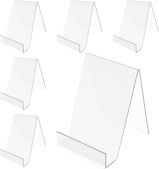 Acrylic Book Stand, Clear Display Holder, Pack of 6 Easels for Books, Cards Transparent