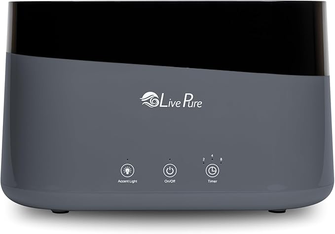 LivePure LP300HUM Aqua Flame Cool Mist Humidifier – Small Ultrasonic Plant Humidifier Indoor with Essential Oil Diffuser – Dorm Essentials, Apartment, Desks & Home Office Graphite - 0.20 Gal/ .75L