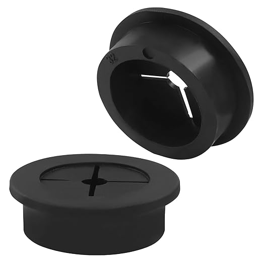 2 Pcs 1-1/4 Inch (32mm) Cable Grommet, Flexible Rubber Wire Hole Cover Pass Through for Office Computer Desk, Cabinet & Furniture Wire Organizer, Black
