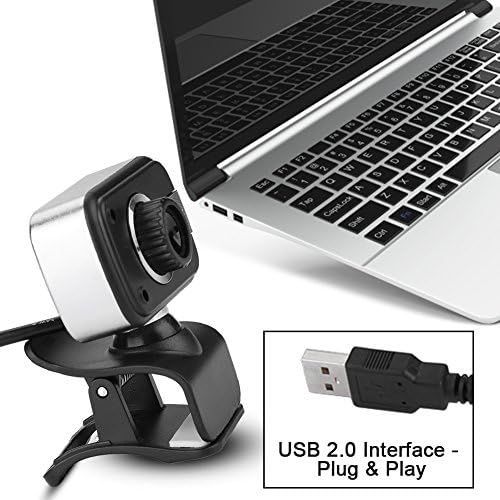 Webcam with Microphone, 640 x 480/0.3Mp USB Camera with Clamp Mount Support 360° Rotation and 30° Vertical Adjustment Suitable for Desktop PC Laptop