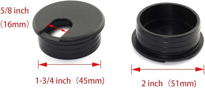 HJ Garden 8pcs 1-3/4 inch Desk Wire Cord Cable Grommets Hole Cover for Office PC Desk Cable Cord Organizer Plastic Cover Black