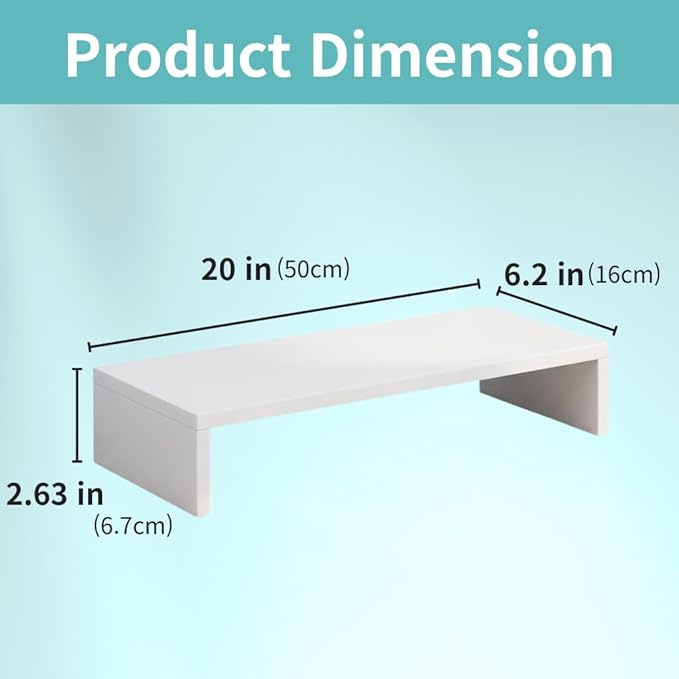 Wood Monitor Stand Riser for Desk - Ergonomic Computer & Laptop Stand with Under-Desk Storage, Single-Tier, Sturdy Desktop Organizer for Home Office, Printer & Monitor Holder, 19.7 x 6.2 x 2.63 in (White)