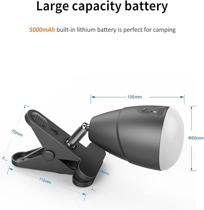 Clip on Light, Rechargeable Desk Lamp, 10 Brightness Levels, 3 Color Modes, 5000mAh Battery Operated, Cordless Reading Lamp with Clamp for Bed, Headboard, Bedside Table