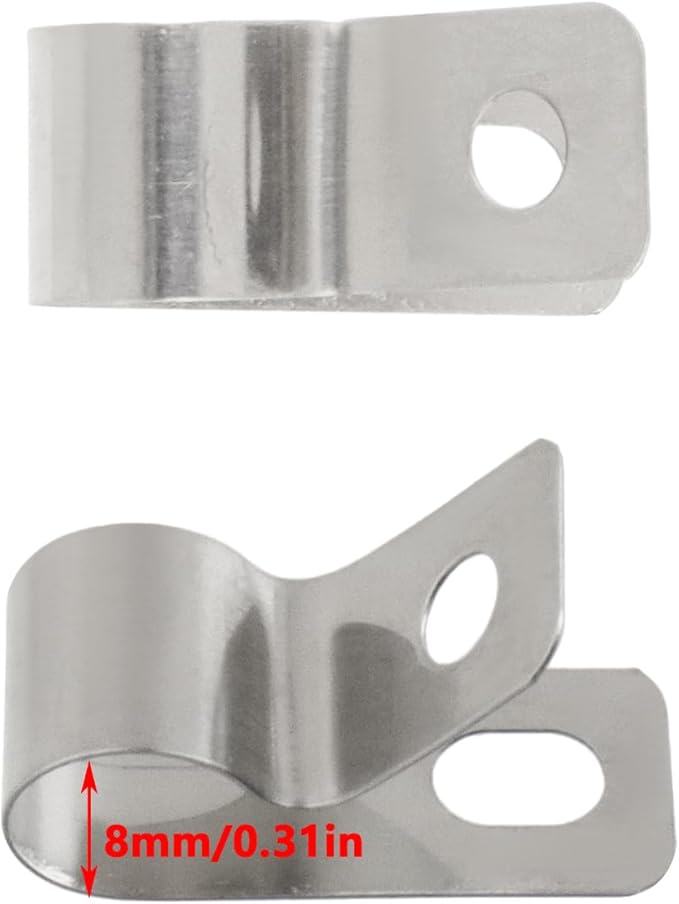 Antrader R-Type Cable Clips,8mm/0.31" Cable Clamps with Screws,304 Stainless Steel,100Pcs
