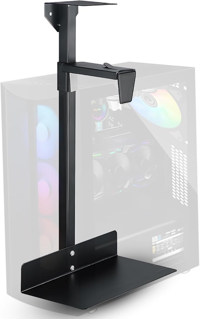 Heavy Duty Under Desk PC Mount, 66 lbs Load Capacity, Adjustable CPU Holder 100-480mm Height, Full Steel Construction, Fits Most Computer Towers, Space Saving Black Under Desk Computer Mount