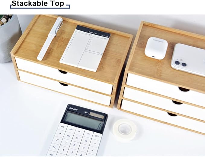 WAYUTO 3-Tier Bamboo Desktop Organizer Simple Wooden Tabletop Storage Organization Box Multi-Scene Drawer Units for Home Bathroom Office Black 3-Drawer
