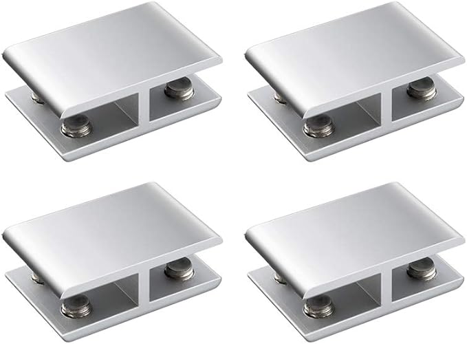 INCREWAY 4 Pcs Adjustable Double Side Aluminum Alloy Glass Shelf Support Bracket, Glass Clip Clamp Holder for 10-12mm Thickness, 180 Degrees