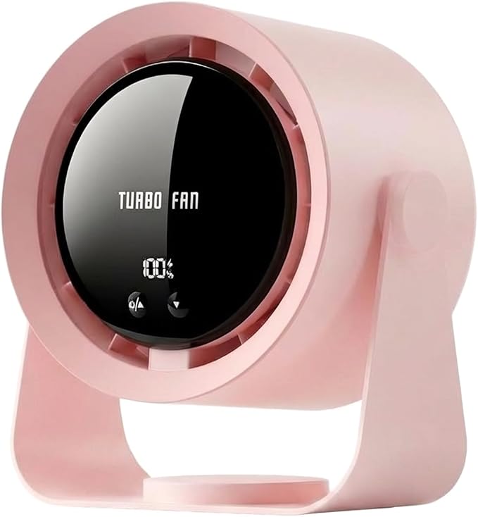 Desk Fan, USB Rechargeable Quiet Desktop Fan with 5400mAh Battery & LED Display, Adjustable Speed Control, 90° Tilt Head Hangable Table Fan for Office, Bedroom, Dorm, Kitchen (Pink)