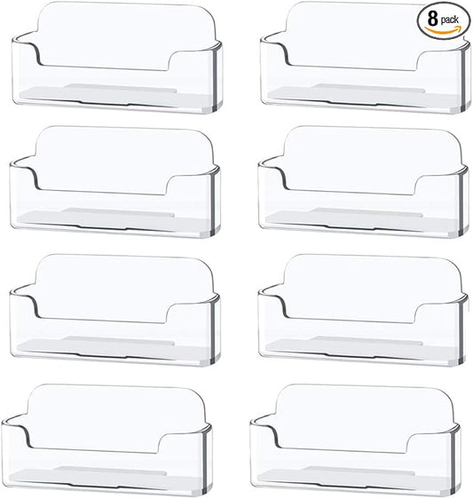 Qizpcer 8 Pack Plastic Business Card Holder - Clear Business Card Case for Desk - Office Acrylic Business Card Stand Display