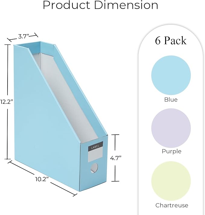 Y YOMA Cardboard File Magazine Holder, Pastel Color, 6 Pack Desktop Binder Holder with Labels Vertical File Storage Foldable Organizer Box, for Office Classroom Home Workspace