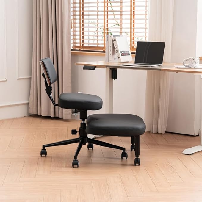 Cross Legged Chair with Wheels,Kneeling Desk Chair Ergonomic for Home and Office, Seat Angle Adjustable, Black