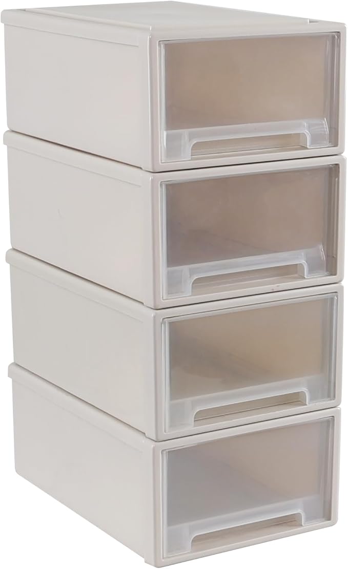 12 Quart Desktop Storage Organization Unit, 4 Pack Plastic Stacking Drawer Units