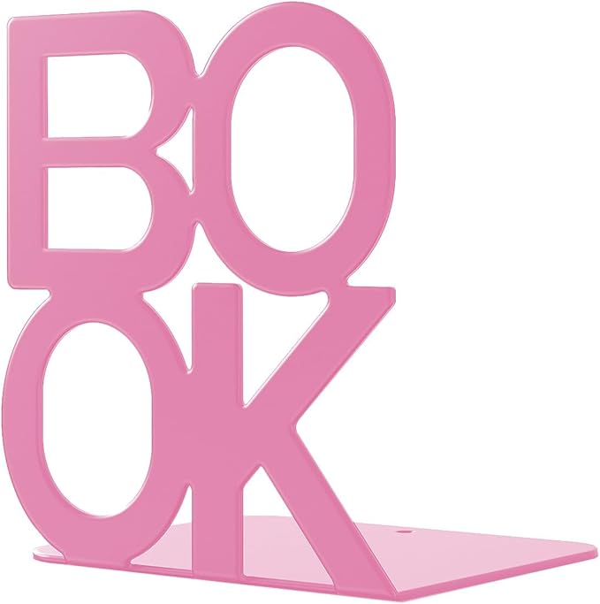 Book Ends - Decorative Metal Book Ends Supports for Bookrack Desk,Books, Unique Appearance Design,Heavy Duty (Pink, 8 Pair)