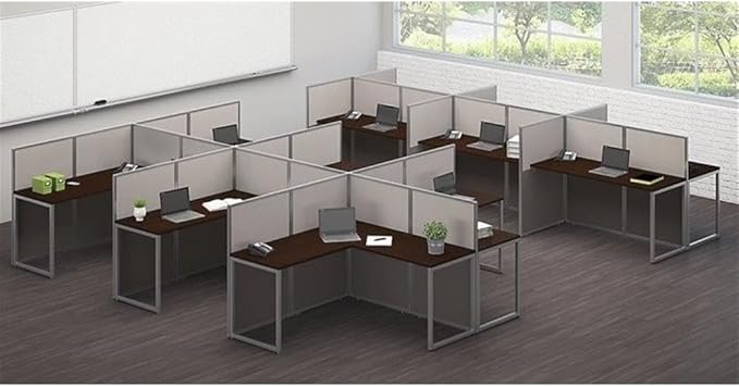 Bush Business Furniture Double Cubicle Desk with Privacy Panels | Easy Office Collection Two Person L Shaped Table | 60Dx120Wx45H