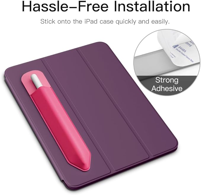 MoKo Pencil Holder Sticker Fit Apple Pencil Pro,Apple Pencil (USB-C),Apple Pencil 1st/2nd Generation,Elastic Pencil Pocket Pouch Adhesive Sleeve Attached to iPad Case for Stylus Pens, Watermelon Red