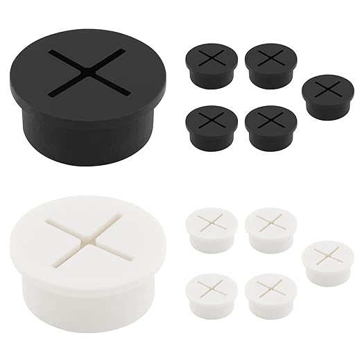 12pcs 1 Inch Cable Grommet, Flexible Desk Grommet, Cable Cord Hole Plug Wire Hole Cover for Desk, Table, Wire Pass Through (Black & White)