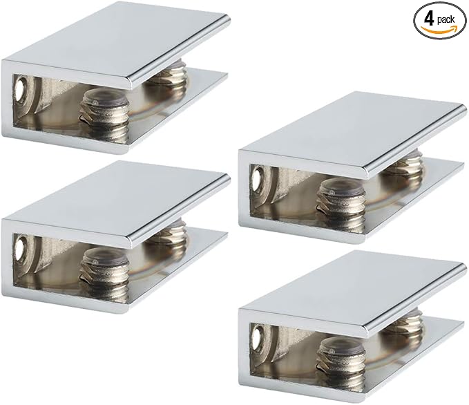 Alise Glass Shelf Bracket Adjustable Shower Brackets,Heavy Duty Rectangle Clamp Holder for 6-10mm Glass Shelves,Wall Mount Clamps Clip Support Hardware Replacement Parts,Polished Chrome 4 Pcs