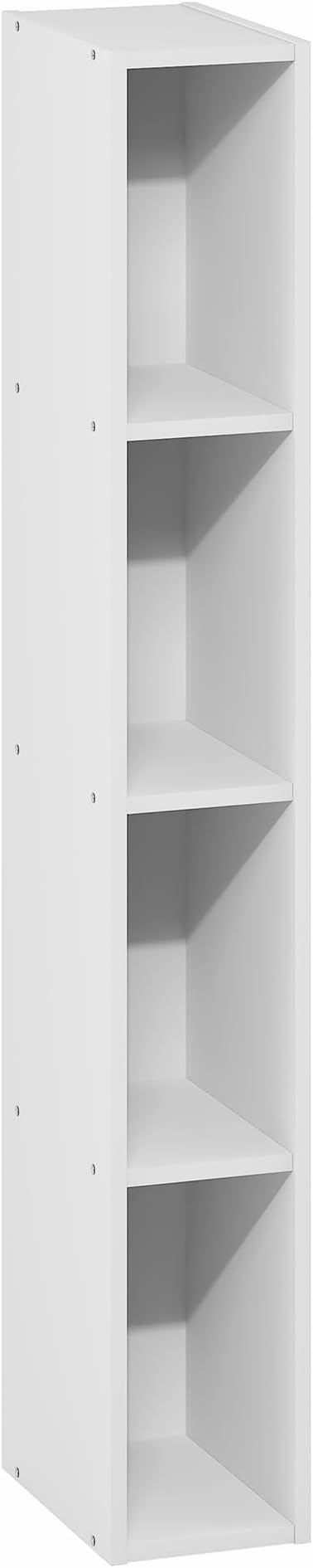 Furinno Fulda Book Shelf, 4-Tier Narrow Bookshelf, Standing Bookcase with 6-in Width Storage Shelf, 9.3 x 5.9 x 41.6, for Organization and Storage, for Living Room, Bedroom, Home Office, White