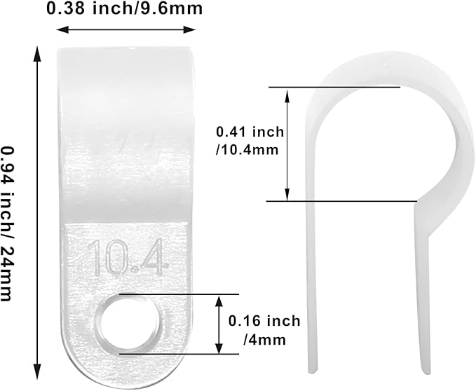 60pcs 3/8 Inch Nylon Cable Clamps, R-Type Wire Cable Clips with M4 Screws, Screw Mounting Cord Fastener Wire Conduit Clamp for Wire Management (White)